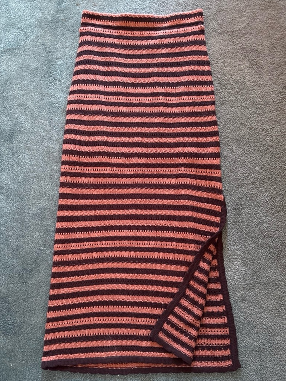Pink Lily Black and Brown Striped Crochet Maxi Skirt
